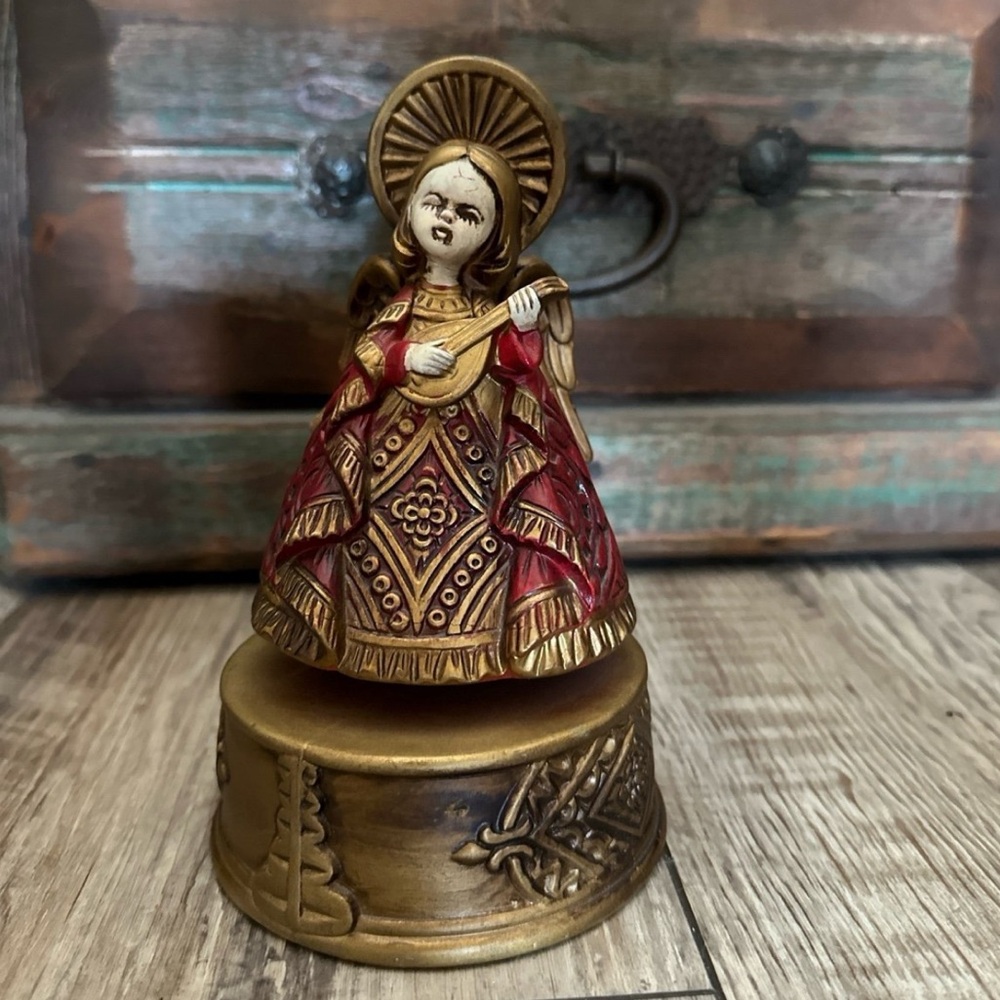 Vintage Napco Wind Up Musical Angel Playing Mandolin